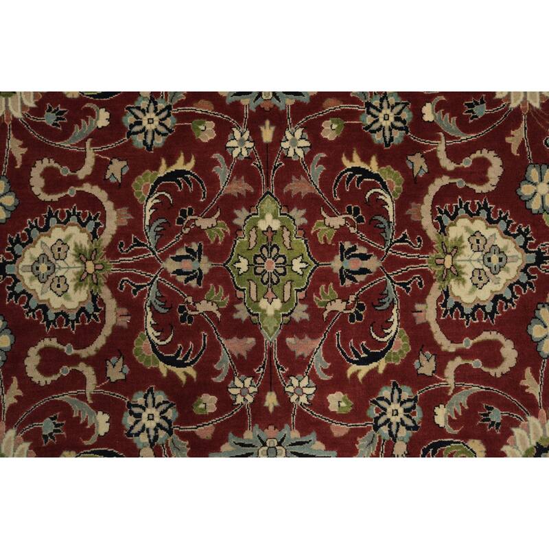 Hand Knotted Oriental 100% Wool Carpet Traditional All-Over Red Tabriz Area Rug - 9' 11'' X 8' 0''