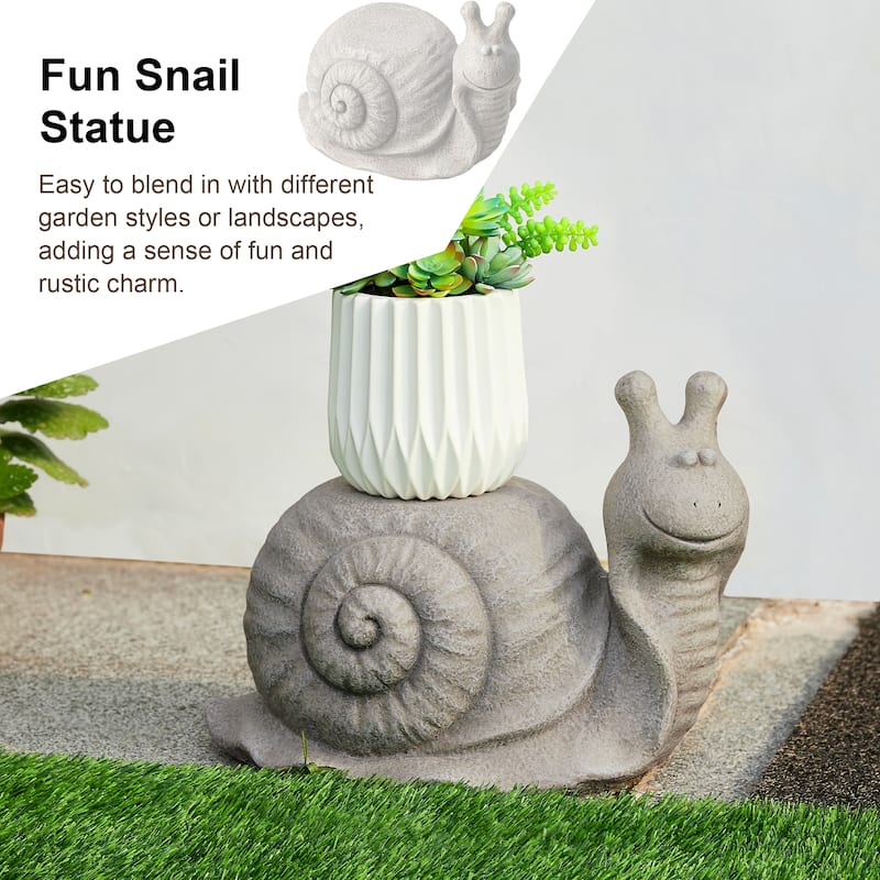 Glitzhome MGO Snail Frog Garden Statue Indoor Outdoor Art Figurine Planter Stand