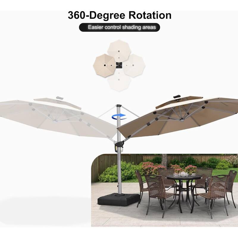 PURPLE LEAF 10/11/12ft Round Double Top LED Patio Cantilever Umbrella with Base