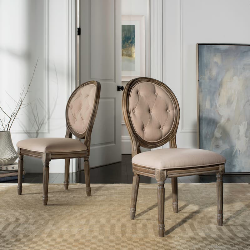 SAFAVIEH Eskarne Rustic Oak Tufted Oval Dining Chair (Set of 2) - 20" x 24" x 39" - 20Wx24Dx39H - Rustic Oak