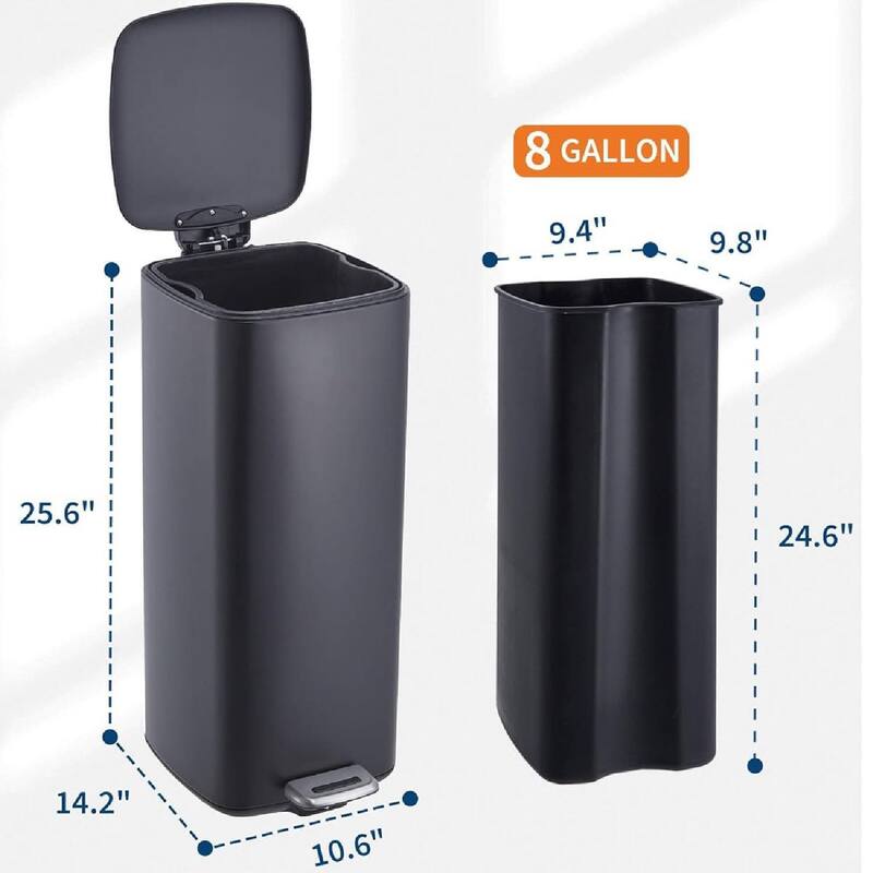 8 Gallon Step-On Kitchen Trash Can, Garbage Can for Home Office Bedroom
