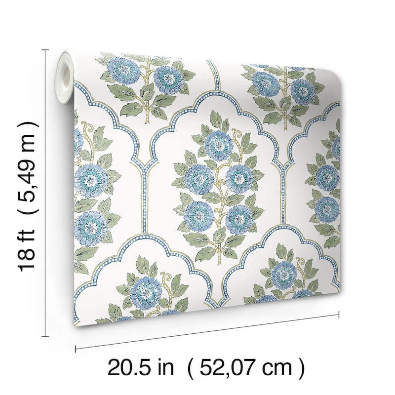 Society Social Floral Bazaar Green and Blue Peel and Stick Wallpaper