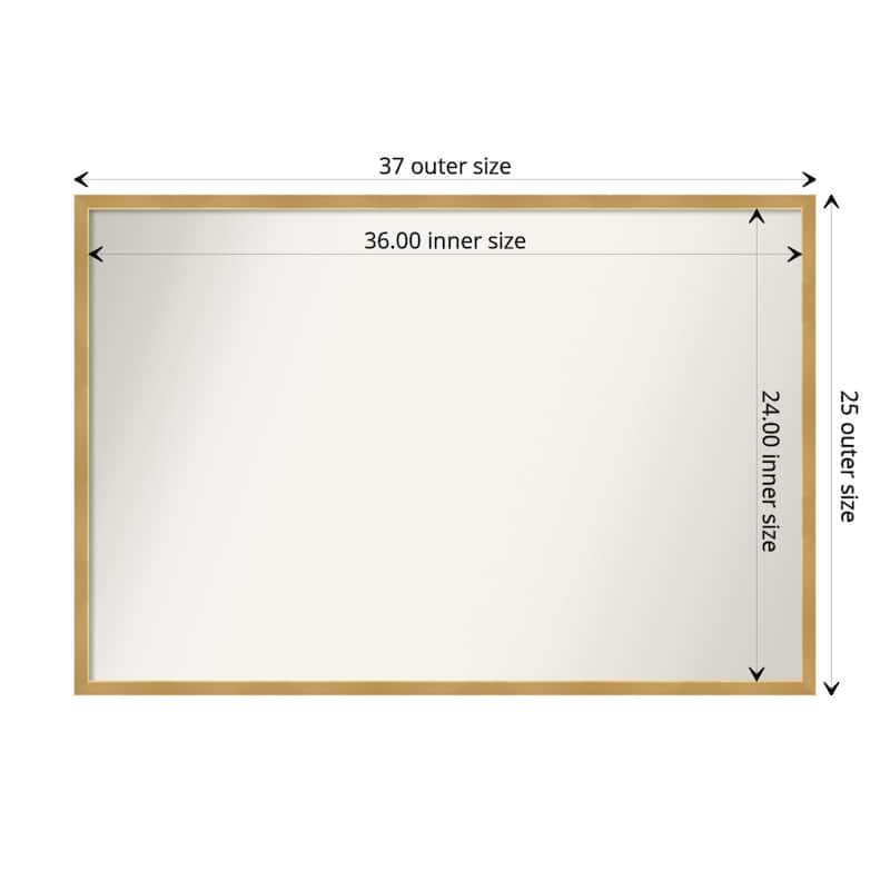 Non-Beveled Wood Bathroom Wall Mirror - Svelte Polished Gold Frame - 37 x 25 in - Svelte Polished Gold