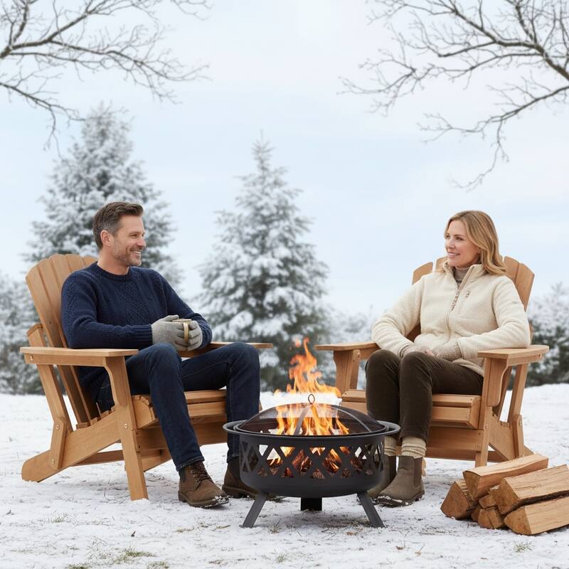 Oversize Wooden Outdoor Folding Adirondack Chair with Pre-Assembled BackRest & SeatBoard, for Garden Pool Deck Firepit