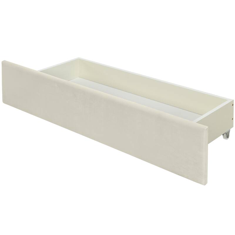 Twill Upholstered Bed with Twin Trundle & Drawers, Queen Size, Beige