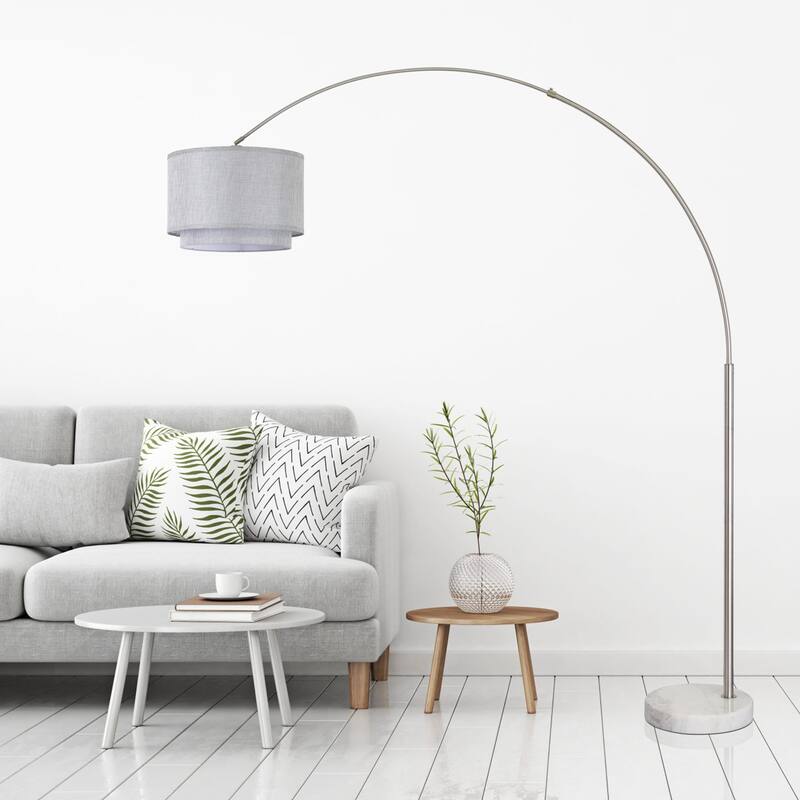 Q-Max Modern 81" Tall Standing Adjustable Arched Floor Lamp with Double Drum Shade and Marble Base