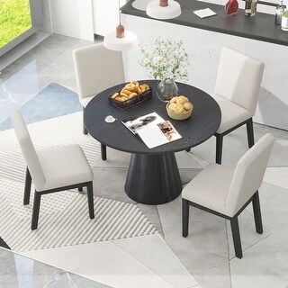 5-piece Wooden Dining Set Retro Round Table with 4 Upholstered Chairs ...