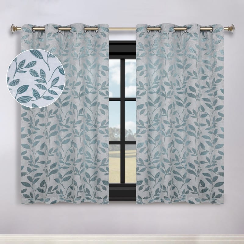 Superior Modern Bohemian Leaves Room Darkening Curtains with Grommets - 52" X 63" - Teal