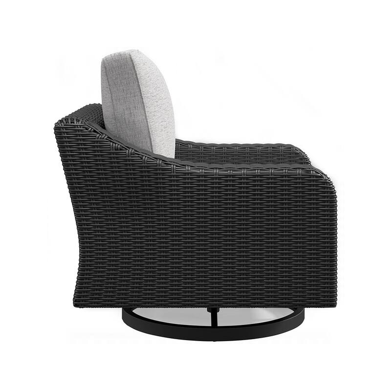 Tira 38 Inch Outdoor Swivel Lounge Chair, Cushioned, Resin, Black, Gray