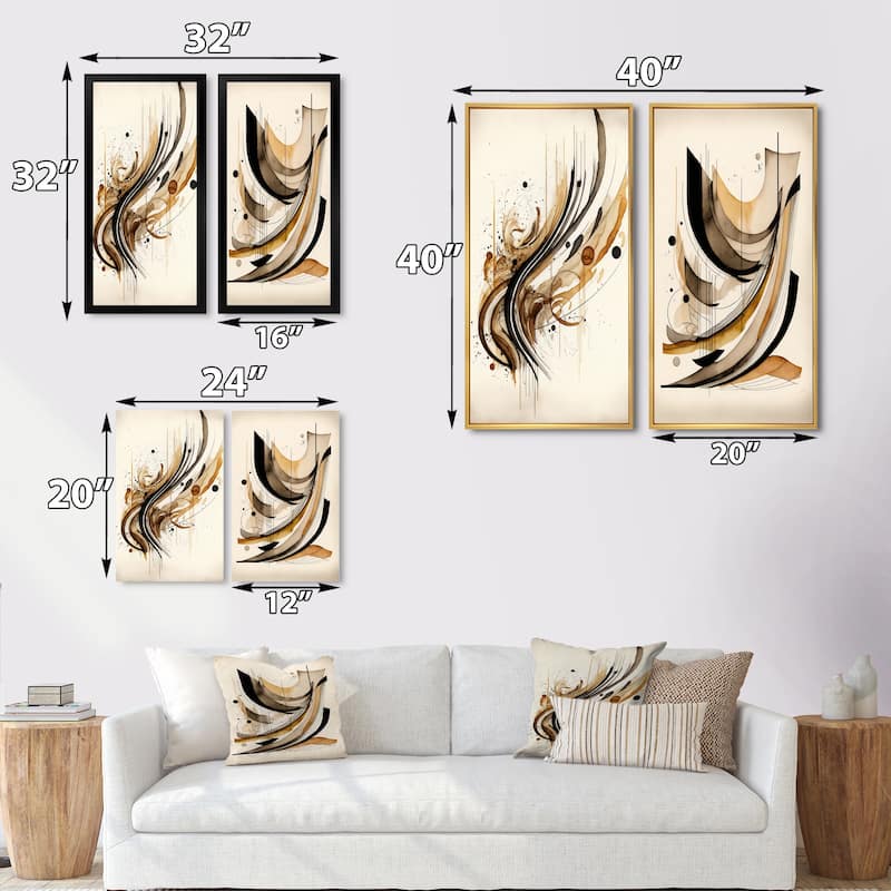 Designart "Brown And Black Movement" Abstract Minimalism Framed Wall Art Set Of 2 - Brown Wall Art Set Of 2