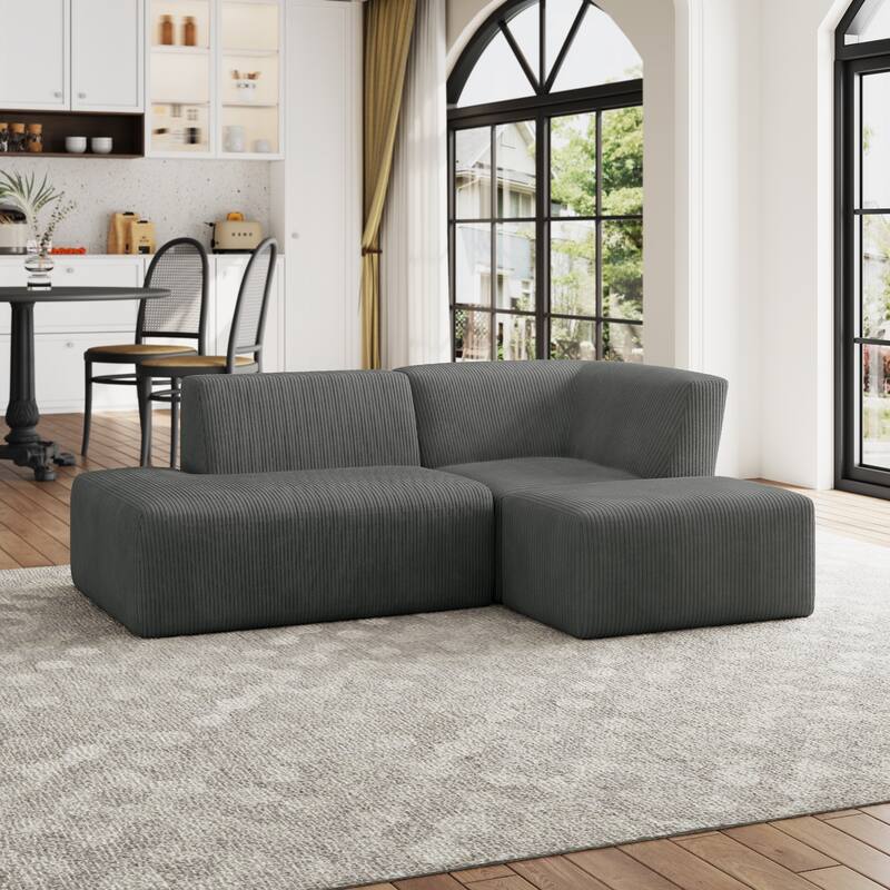 Oversized Corduroy Modular Sectional Fabric Sofa Set - GRAY/SIDE CHAIR&ARMCHAIR&OTTOMAN