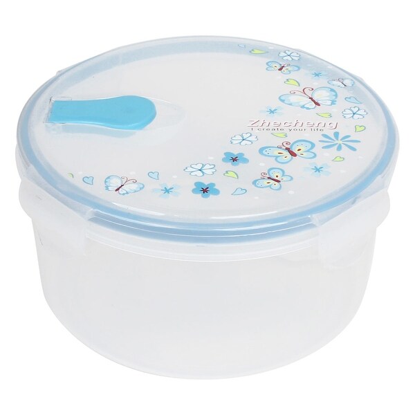 Unique Bargains Plastic Blue Butterfly Print Lunch Box Food Holder Microwave Oven Cookware