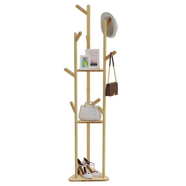 Bamboo Free-Standing Coat Rack, Stable Base, Bottom Pads - Bed