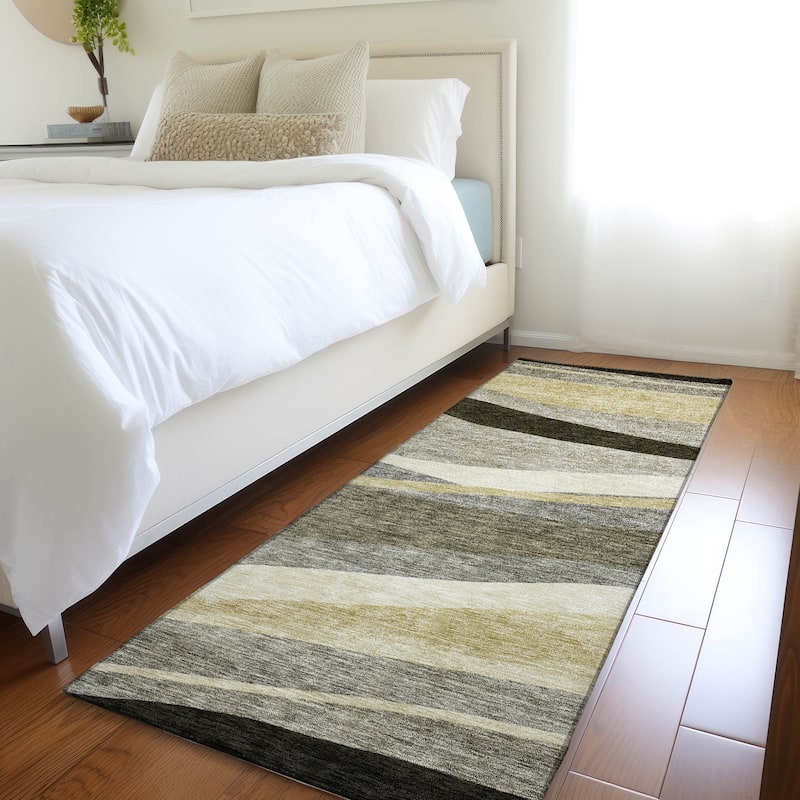 Machine Washable Indoor/ Outdoor Contemporary Deco Chantille Rug - Taupe - 2'3" x 7'6"