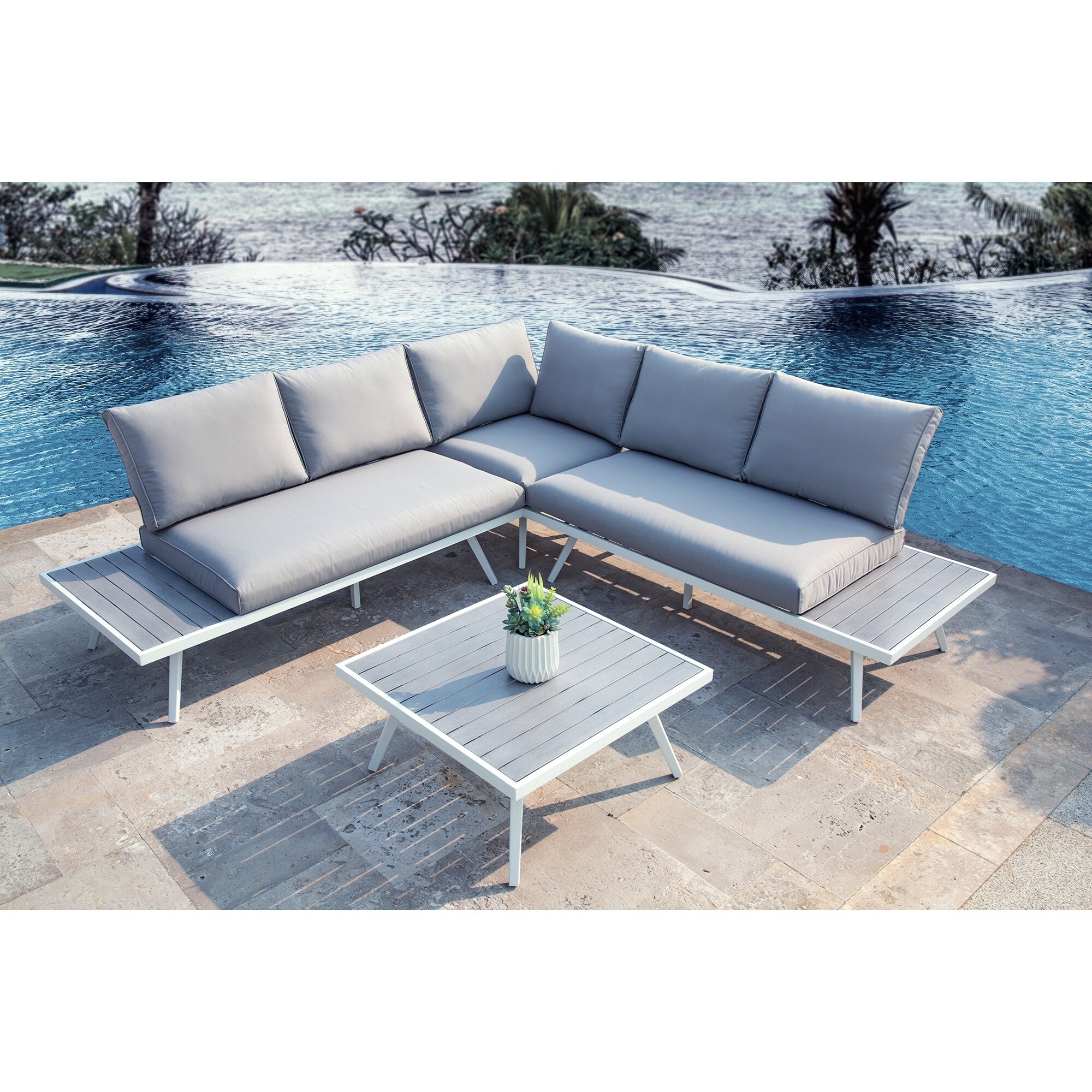 Shop Glitzhome 4 Piece Outdoor Modern Aluminum Sectional Sofa Set Overstock 30870942