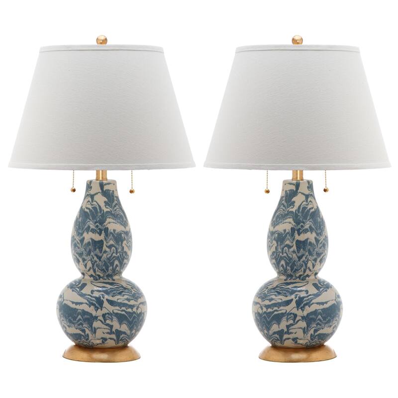 SAFAVIEH Lighting 29-inch Blue and White Color Swirls Glass Table Lamp (Set of 2) - 17"x17"x28"