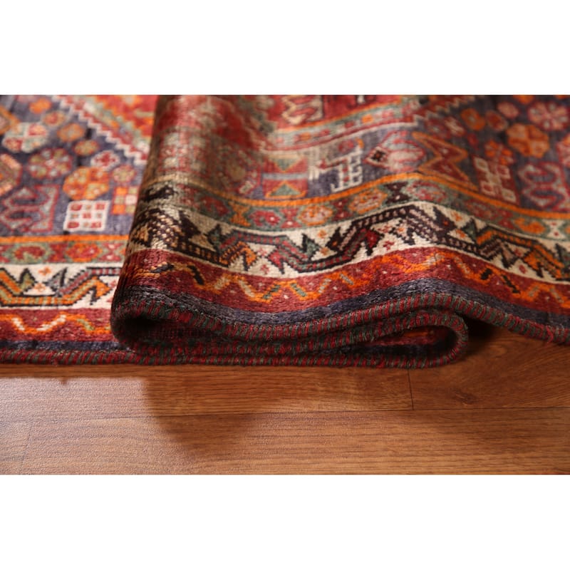 Geometric Shiraz Persian Vintage Area Rug Handmade Wool Carpet - 3'8"x 5'8"
