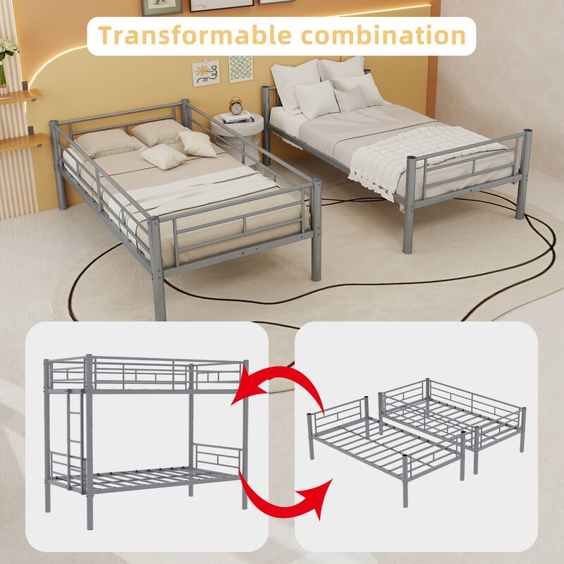 GDFStudio - Twin Over Twin Metal Convertible Bunk Bed Frame