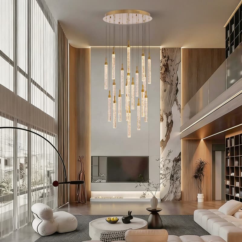 20 Lights Remote Control Dimmable LED Modern Large Hanging Pendant Light Fixture Flush Mount Chandeliers for Entryway Foyer - brass chandelier