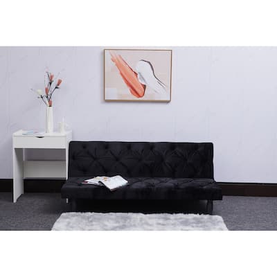 Velvet Futon Sofa with Adjustable Tufted Back