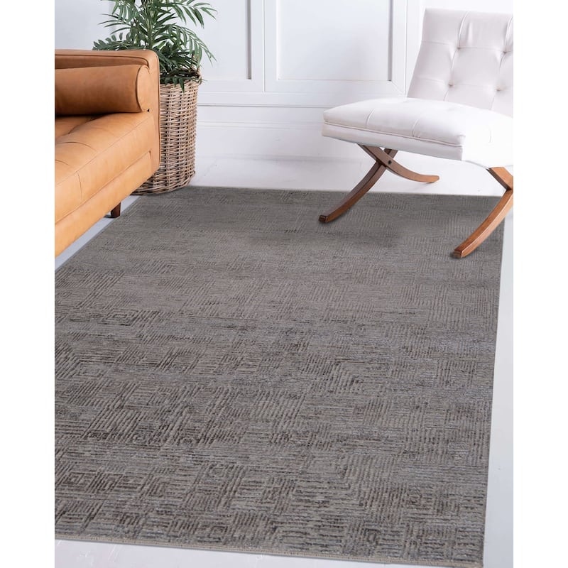 Quartz Desoto Modern & Contemporary Geometric Hand-Knotted Area Rug - 10' x 14' - Charcoal