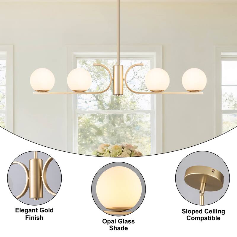 Starsky 4-Light Modern Linear Chandelier with Globe Glass for Kitchen Island