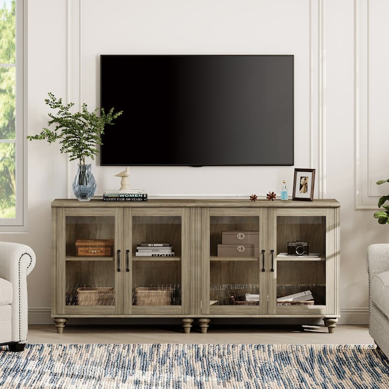 TV Stand with Glass Doors, TV Console Table TV Cabinet