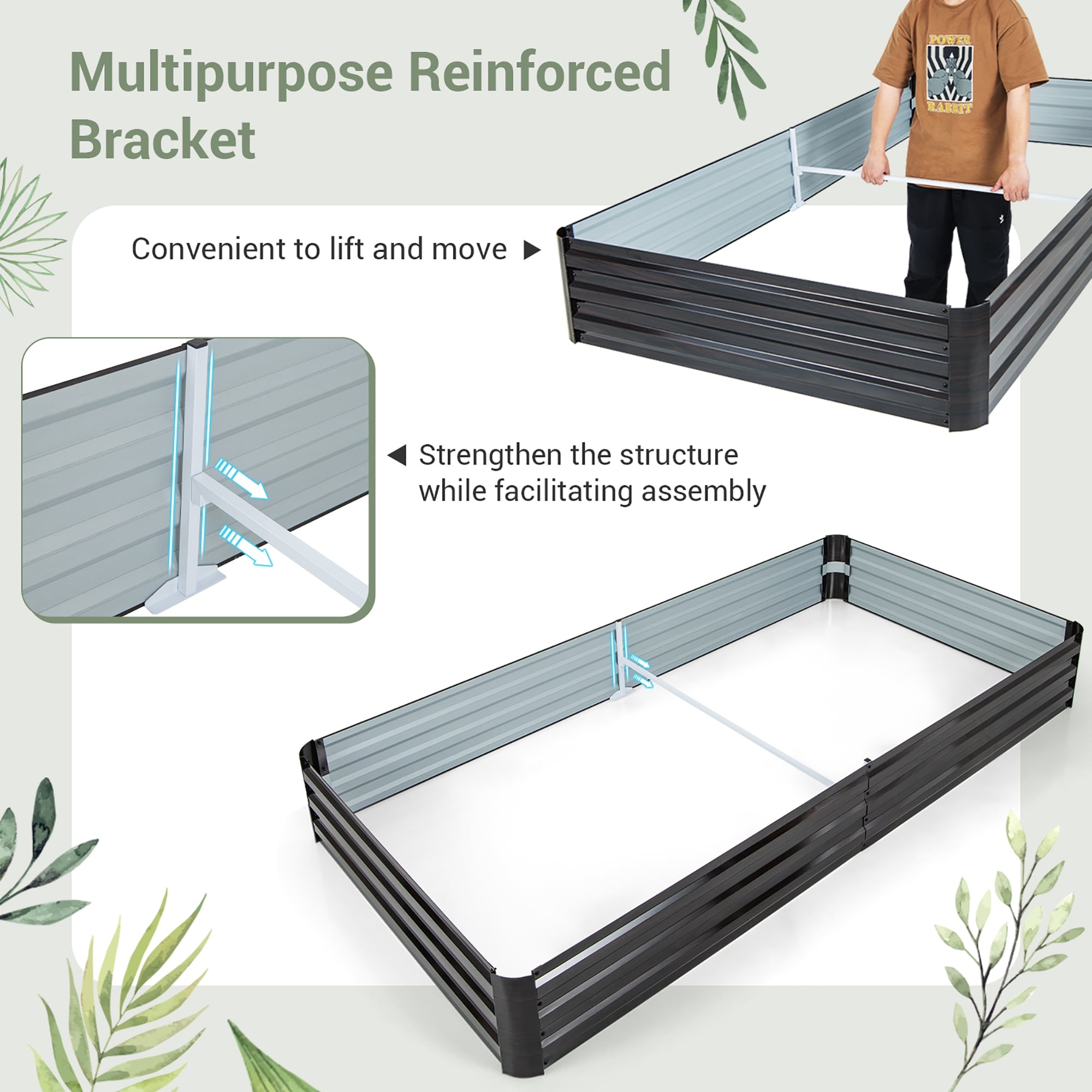 Gymax 8 x 4 x 1 ft Large Outdoor Metal Planter Box for Vegetable