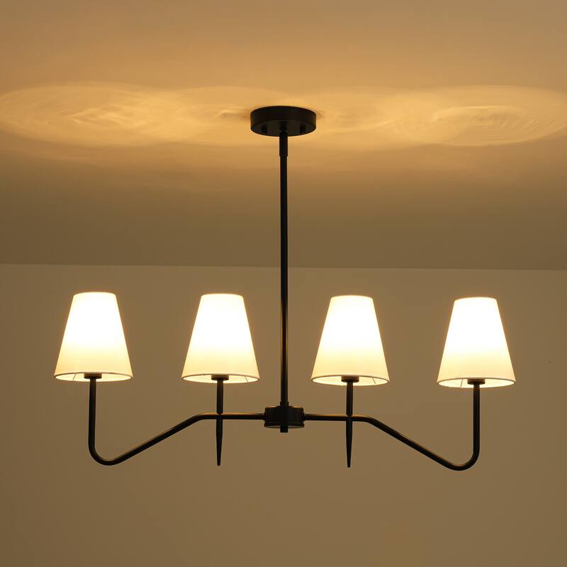 32.3" 4-Light Mid-Century Modern Gold/Black with Fabric White Cone Shades Kitchen Island Pendant Light