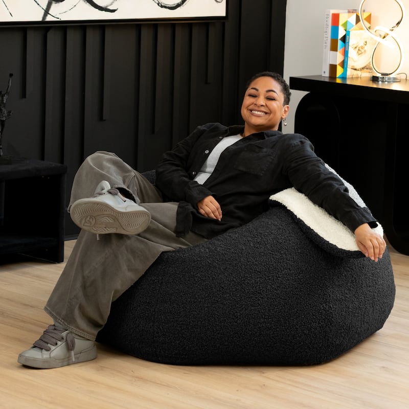 Raven-Symoné Home HopSeat Bunny - Oval Shaped Large Bean Bag Chair with Ears, Ultra Soft Shearling