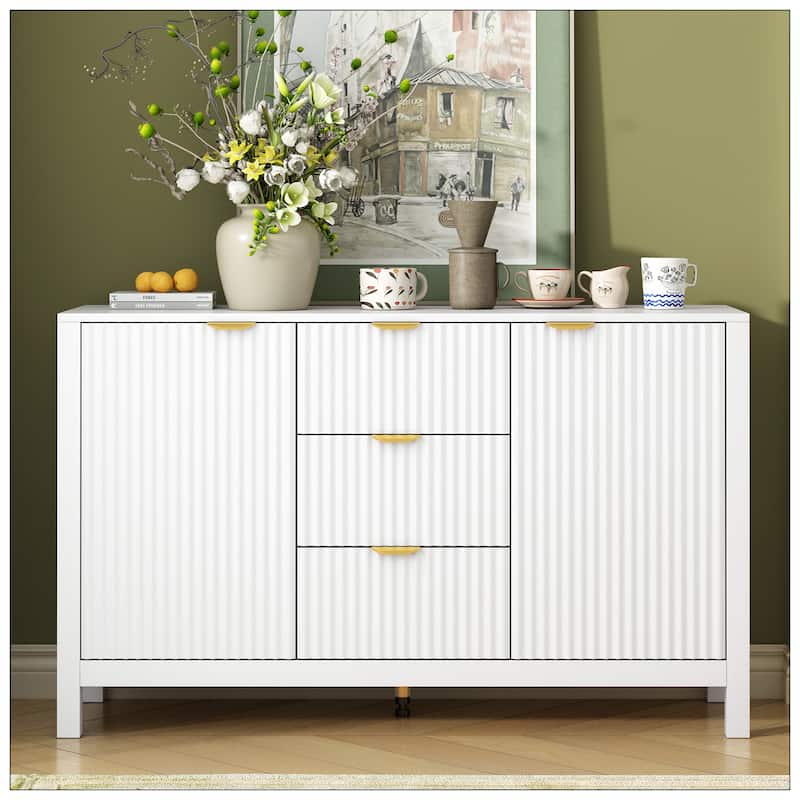 Entryway Cabinet with Wave Design with 3 Adjustable Shelves