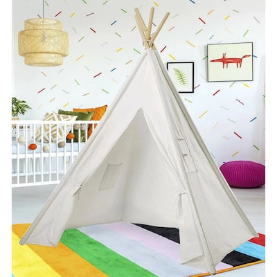 Natural Cotton Canvas Teepee Tent for Kids Indoor & Outdoor Use - 1pc