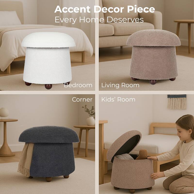 Aria Home Mushroom Teddy Upholstered Stool Modern Accent Seat