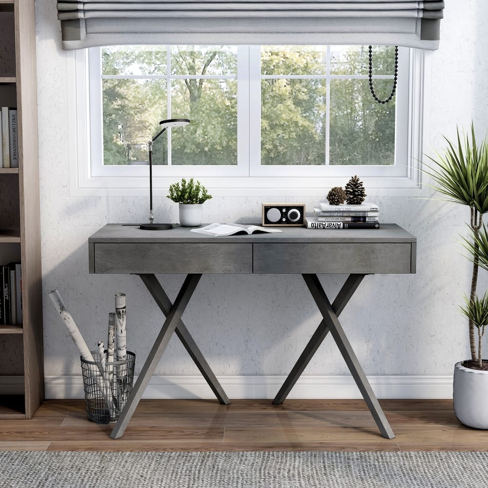 Foli Transitional 47-inch Wood 2-Drawer Desk with USBs and Power Outlets by Furniture of America