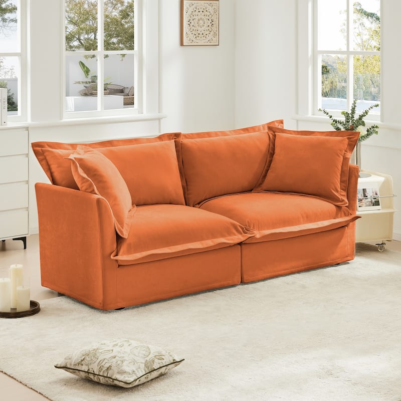 Modern Slipcovered 2-Seat Chenille Deep Seat Sofa Couches