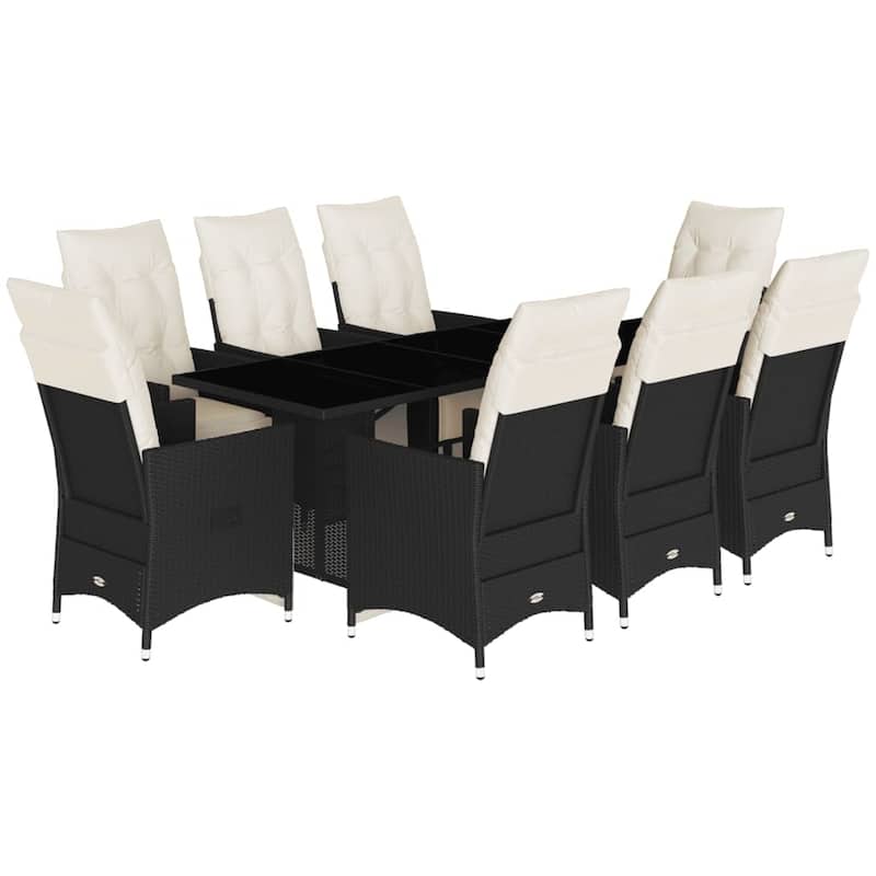 vidaXL Patio Dining Set with Cushions Table and Chairs Outdoor Black Poly Rattan - 23.2 x 22 x 36.2
