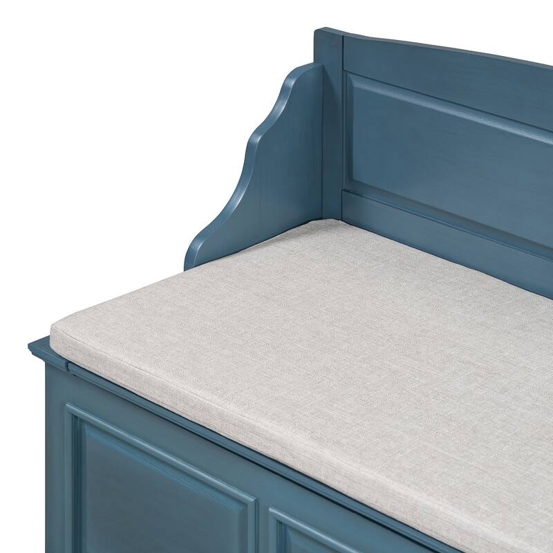 Shoe Storage Bench Wooden Entryway Bench with Linen Cushion