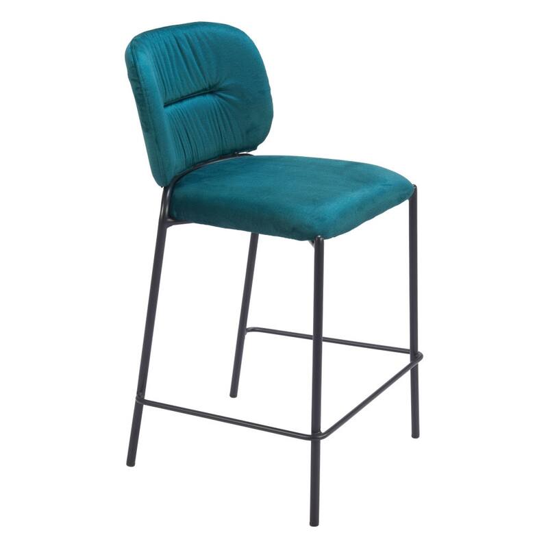 HomeRoots Set of Two 25" Green and Black Velvet and Steel Counter Height Bar Chairs