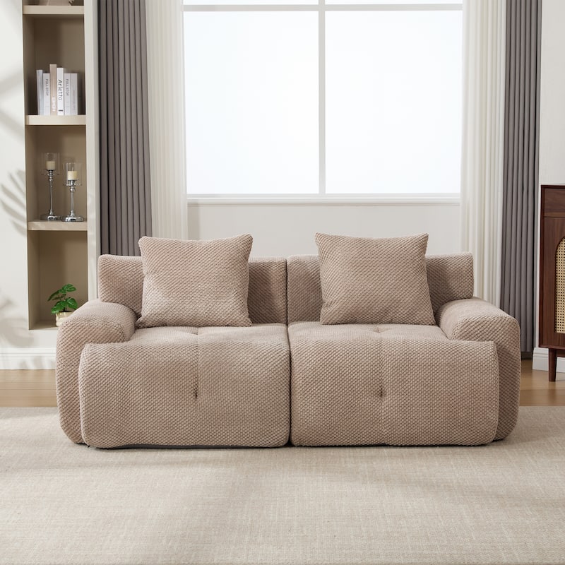 73.2"W Modern Upholstered Loveseat Sofa with 2 Pillows,Fluffy Compressed Sofa, No assembly required