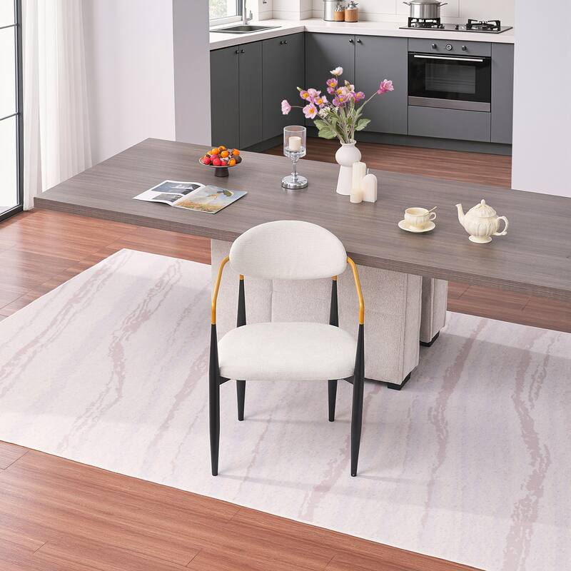 Modern Upholstered Dining Chair with Gold-Accented Armrests - 22"W x 21"D x 30"H, Ergonomic Design for Dining Room,2PCS/CTN