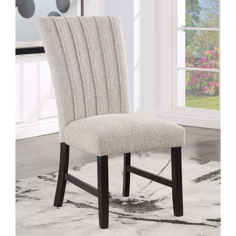 Classic Parson Chair Gray Boucle Fabric 2pc Dining Side Chairs Nalihead Trim Black Solid wood Legs Dining Room Furniture