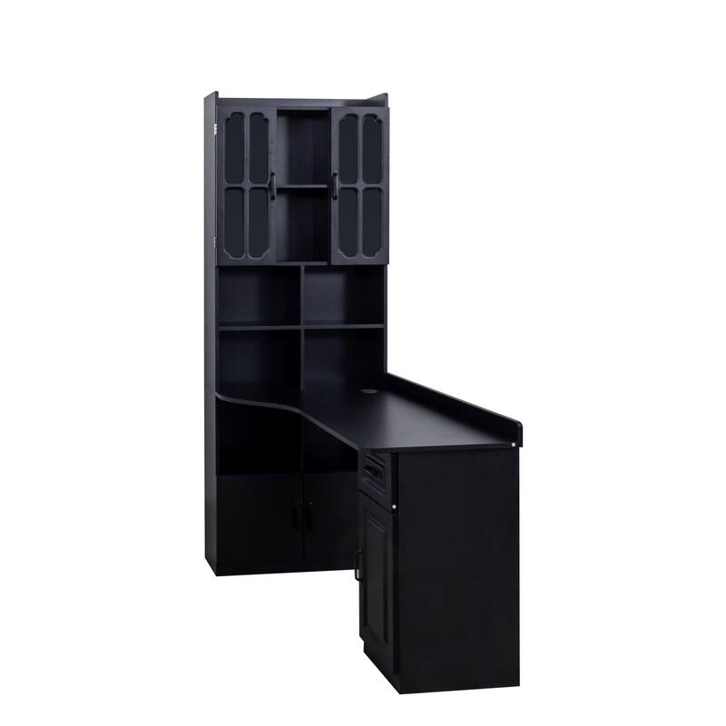 Roomfitters L-Shaped Corner Computer Desk with Hutch, Drawers & Bookshelf, 2-in-1 Home Office Study Table