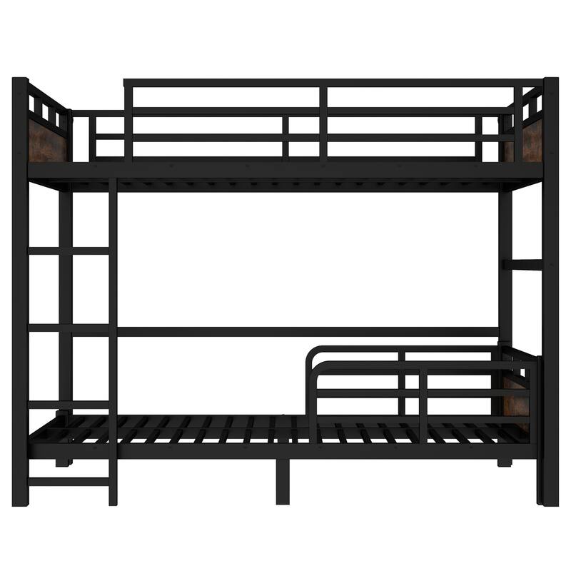 Roomfitters Twin/Full/Queen Metal Bunk Bed & Loft Bed with Raised Safety Fence, Convertible Platform Design, Vintage Wood