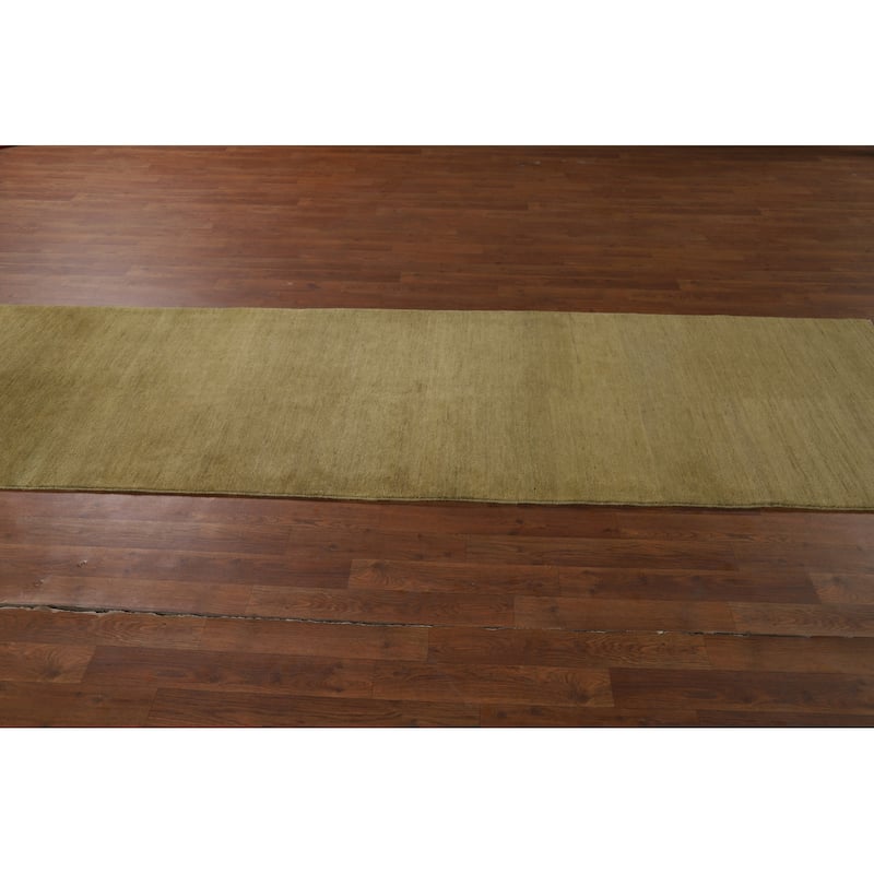 Green Gabbeh Modern Runner Rug Hand-Knotted Wool Carpet - 2'11"x 9'8"