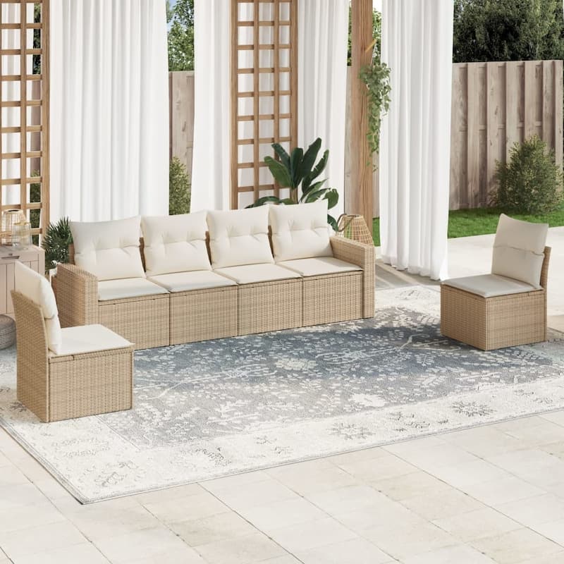 vidaXL Garden Sofa Set Beige, Cream PE rattan, Powder-coated steel Large - 24.4 x 25.8 x 27.2