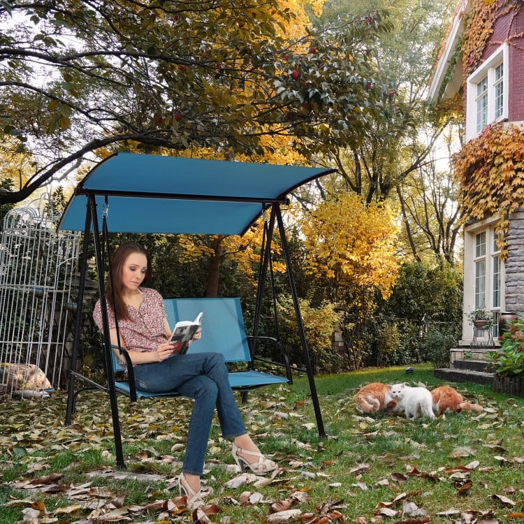 2-Seat Outdoor Canopy Swing with Comfortable Fabric Seat and Heavy-duty Metal Frame - 58" x 45" x 70"