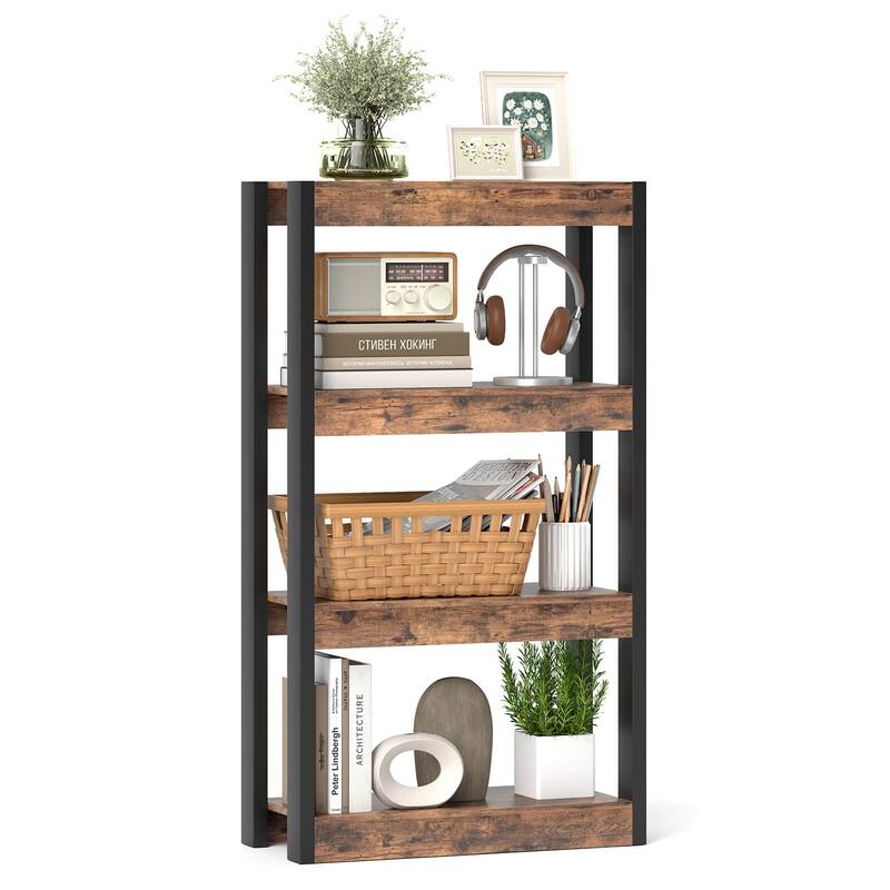 Costway 1 PCS 4 Tier Bookshelf Wooden Bookcase with Dual Anti-Tipping - See Details