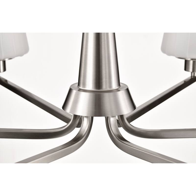 Lune 6 Light Chandelier Brushed Nickel Finish Etched White Glass - Brushed Nickel