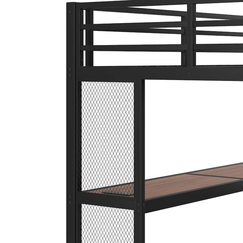 Metal Loft Beds with LED Lights,USB Ports