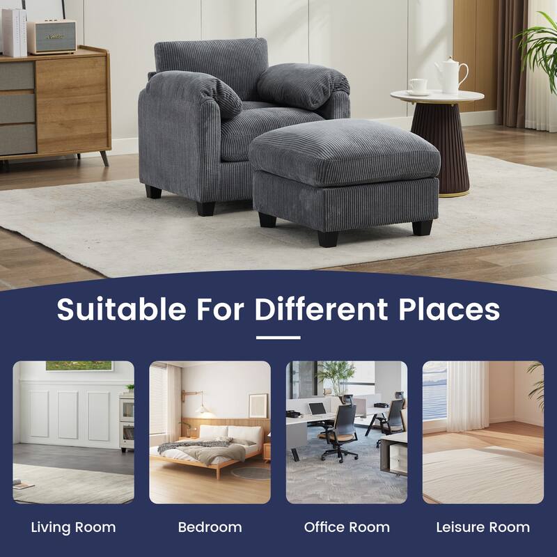 Corduroy Single Sofa Chiar with A Removable Ottoman